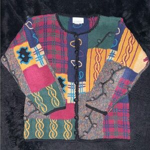 Vintage Casual Elements 3D Knit 
Coogi Style Cardigan- Ramie Cotton
-Size Small